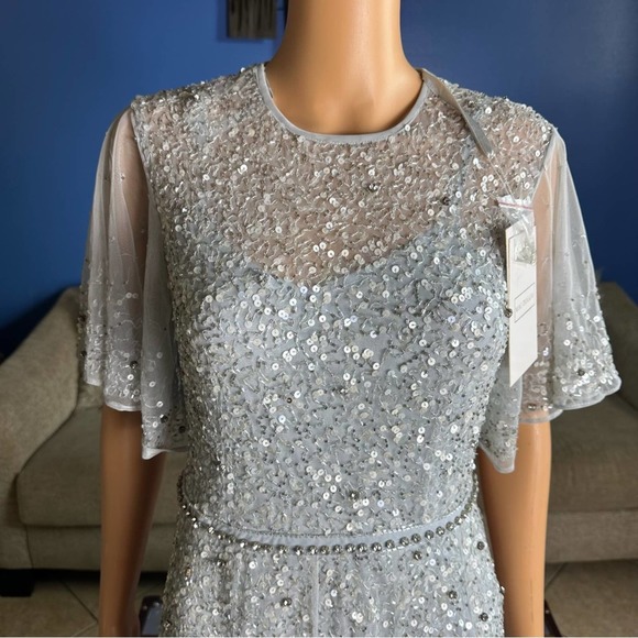 Mac Duggal 93655 Powder Blue Cape Sleeve Beaded Tea Length A-Line Dress 6 NWT - Picture 5 of 16